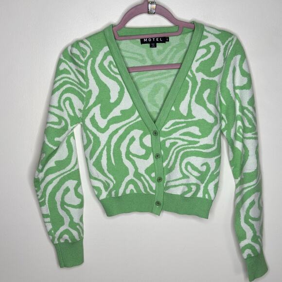 MOTEL ROCKS Odina Cardigan Jagged Swirl Peppermint Cream {3H51} - Picture 4 of 7